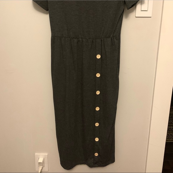 Grey Midi Jersey T-Shirt Dress with Button Detail - Picture 3 of 4
